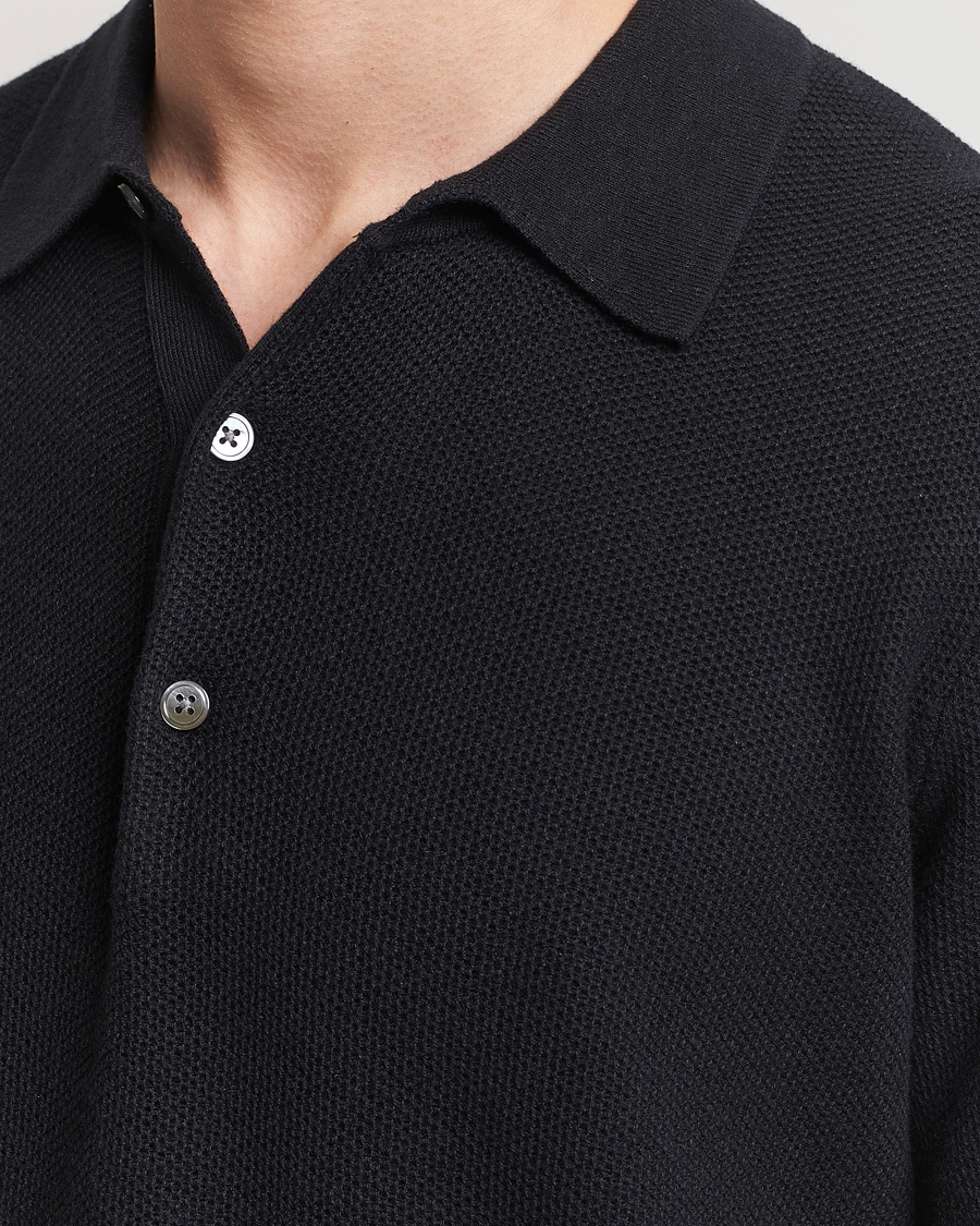Men | Polo Shirts | A Day's March | Rosehall Popcorn Stitch Polo Black