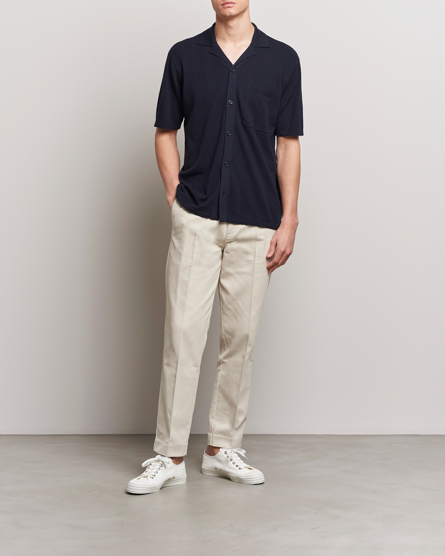 Men | Shirts | A Day's March | Yamu Knitted Herringbone Shirt Navy