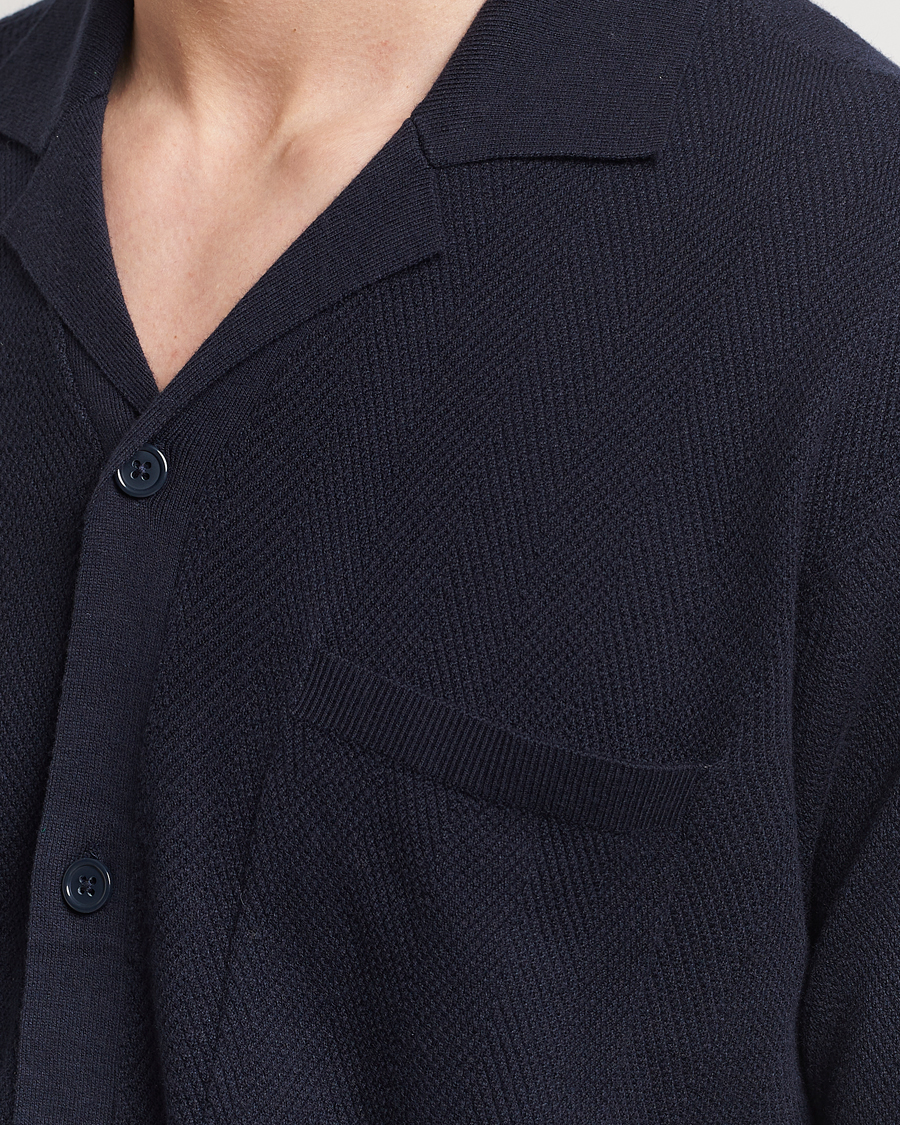 Men | Shirts | A Day's March | Yamu Knitted Herringbone Shirt Navy