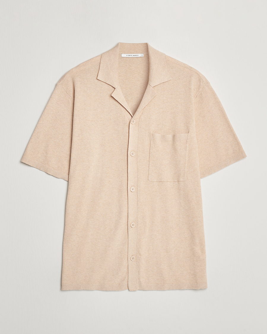 Men | Shirts | A Day's March | Yamu Knitted Herringbone Shirt Oyster