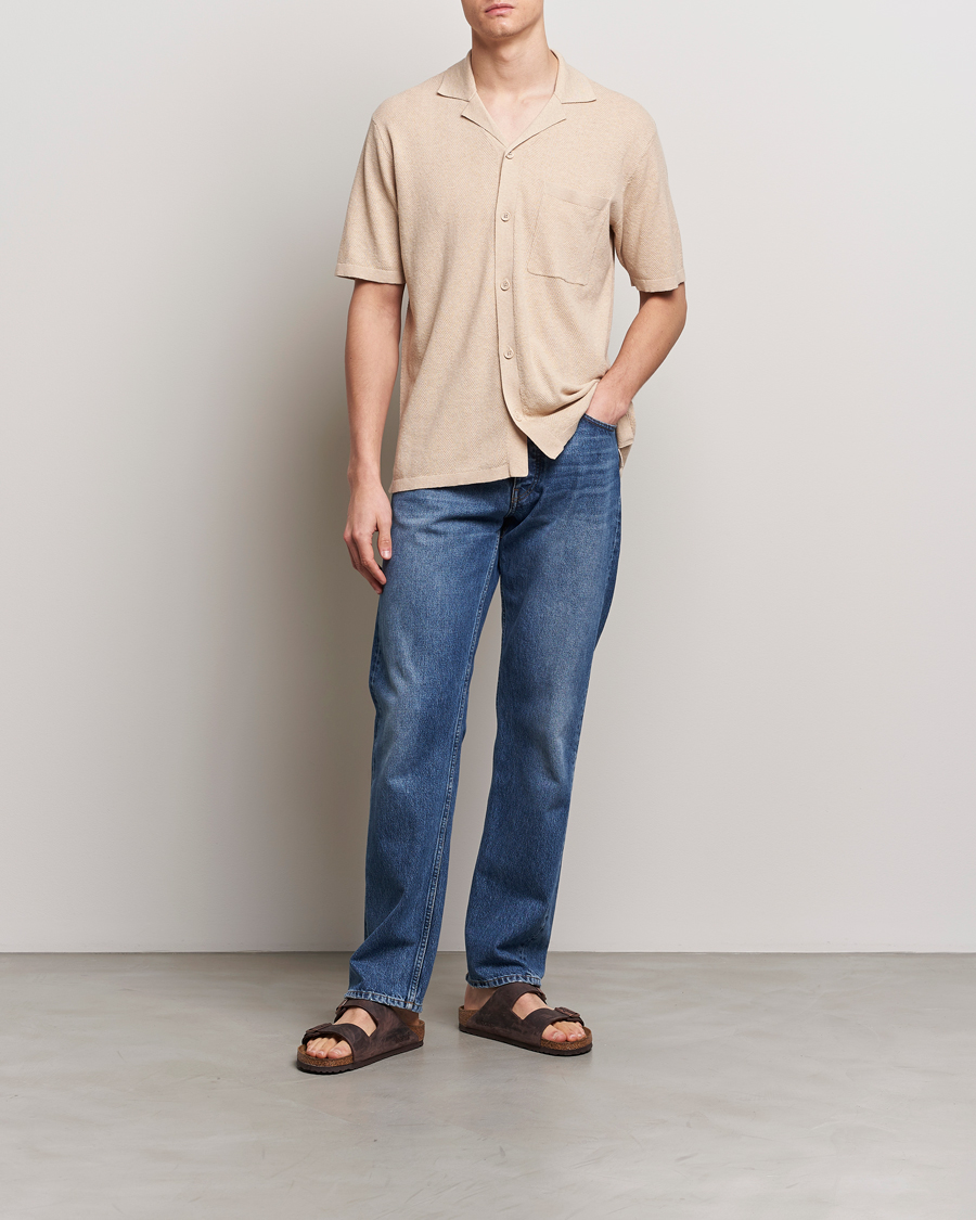 Men | Shirts | A Day's March | Yamu Knitted Herringbone Shirt Oyster