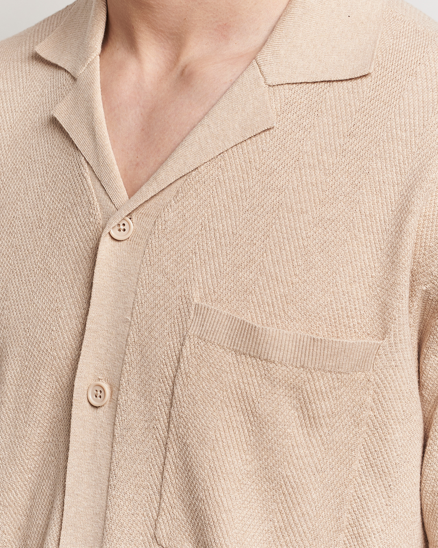 Men | Shirts | A Day's March | Yamu Knitted Herringbone Shirt Oyster