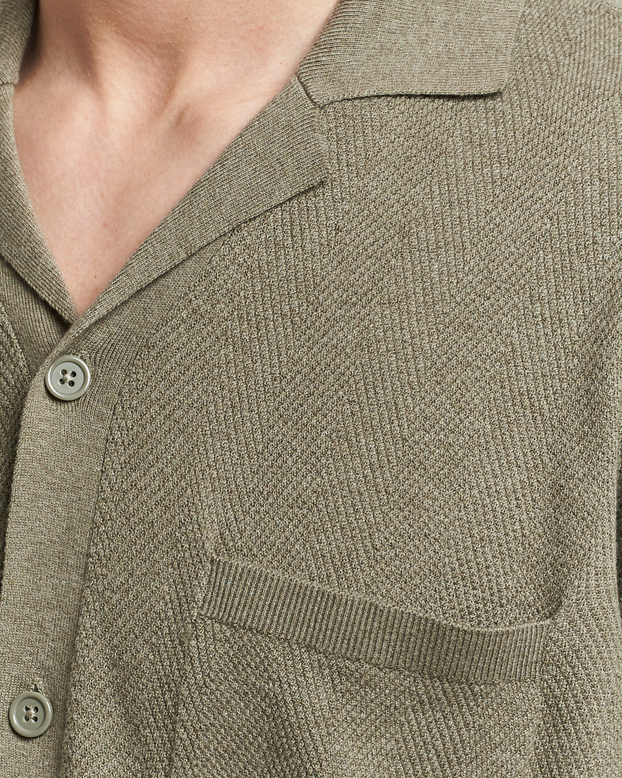 Men | Shirts | A Day's March | Yamu Knitted Herringbone Shirt Olive