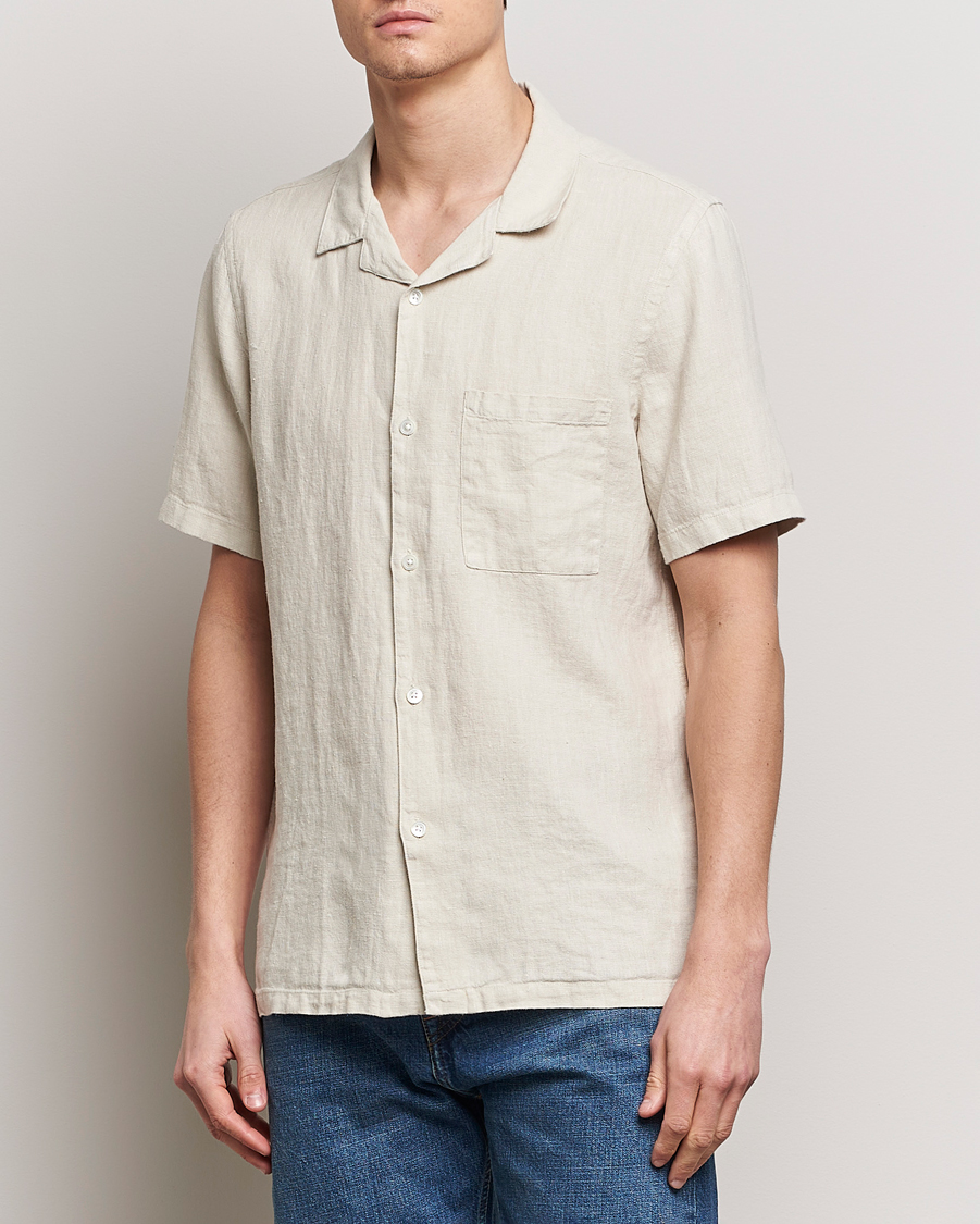 Men | Shirts | A Day's March | Yamu Linen Short Sleeve Shirt Sand