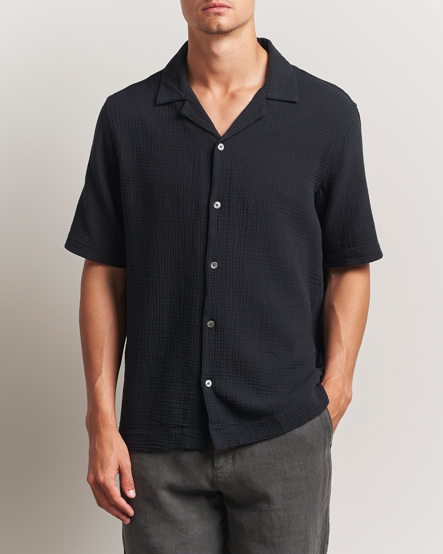 Men | Shirts | A Day's March | Clapton Structured Cotton Shirt Off Black
