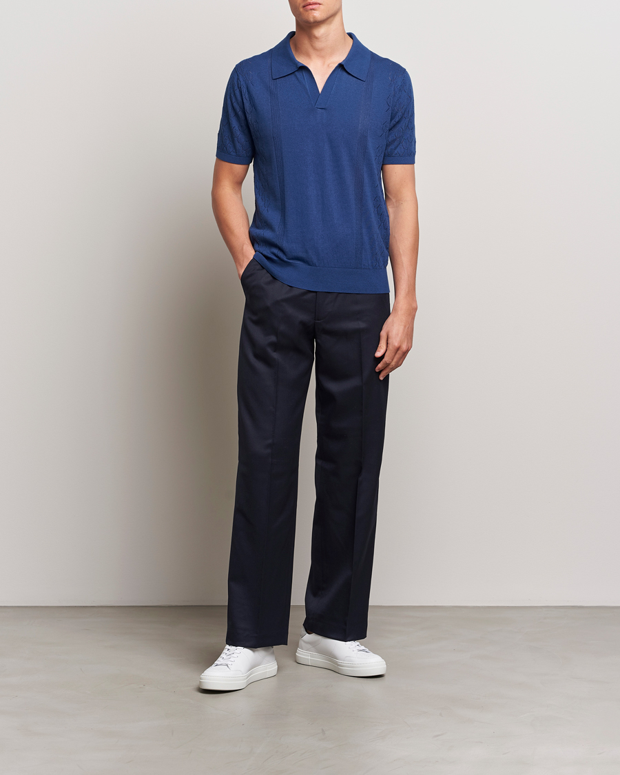 Men | Polo Shirts | J.Lindeberg | Ringo Open Collar Estate Blue