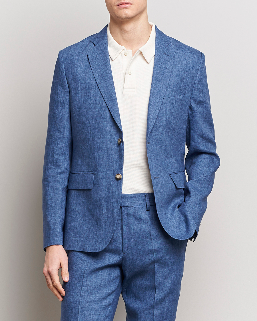 Men | Blazers | J.Lindeberg | Hopper U Super Linen Blazer Chambray Blue
