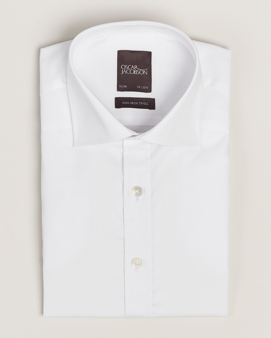Men | Shirts | Oscar Jacobson | Slim Fit Cut Away Non Iron Twill Optical White