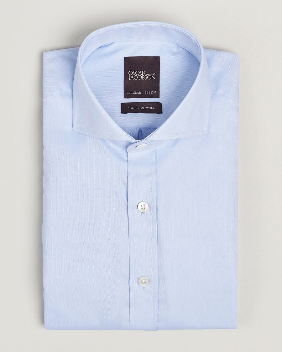 Men | Shirts | Oscar Jacobson | Reg Fit Cut Away Non Iron Twill Light Blue