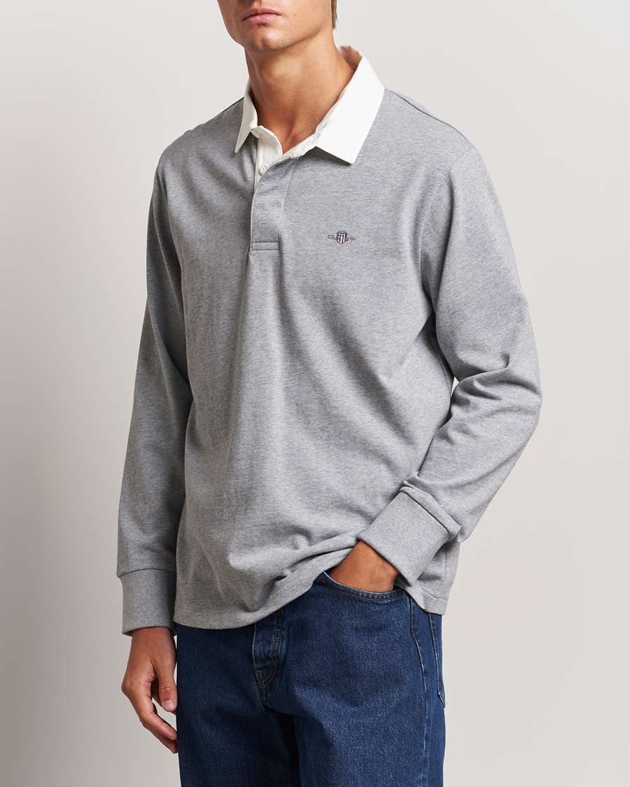 Men | Sweaters & Knitwear | GANT | Reg Shield Heavy Rugger Grey Melange