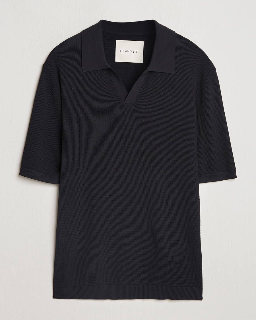 Men | Polo Shirts | GANT | Open Knit Short Sleeve Polo Black