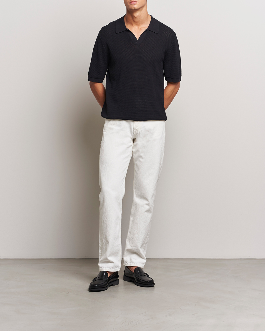 Men | Polo Shirts | GANT | Open Knit Short Sleeve Polo Black