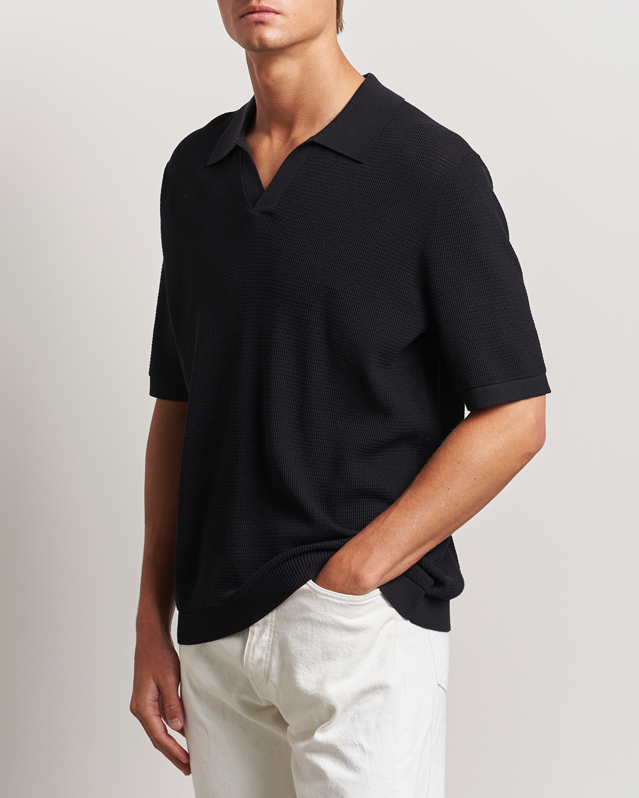 Men | Polo Shirts | GANT | Open Knit Short Sleeve Polo Black