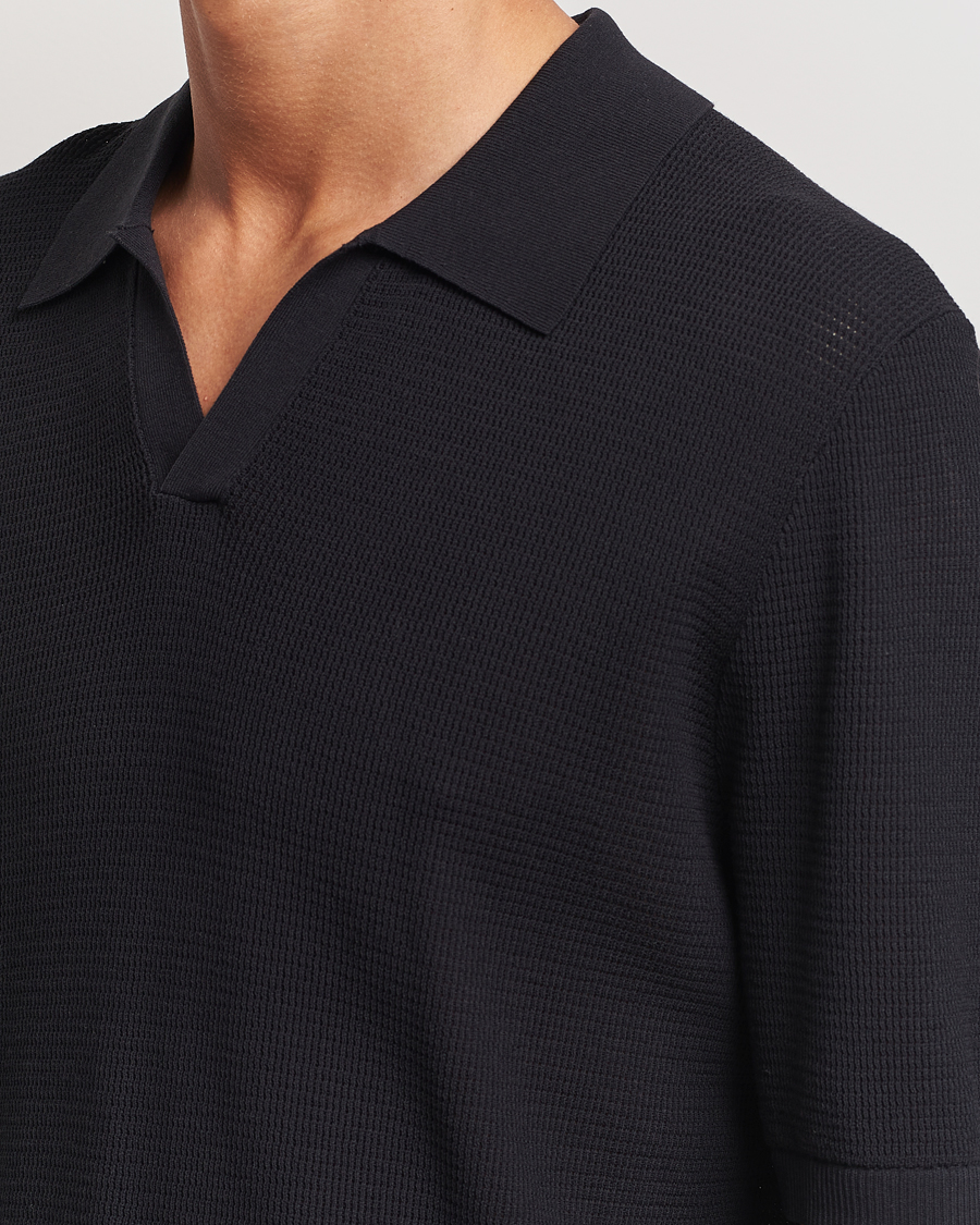 Men | Polo Shirts | GANT | Open Knit Short Sleeve Polo Black