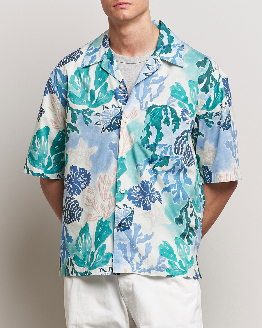 Men | Shirts | Gant | Camp Collar Sea Print Short Sleeve Shirt Rich Blue
