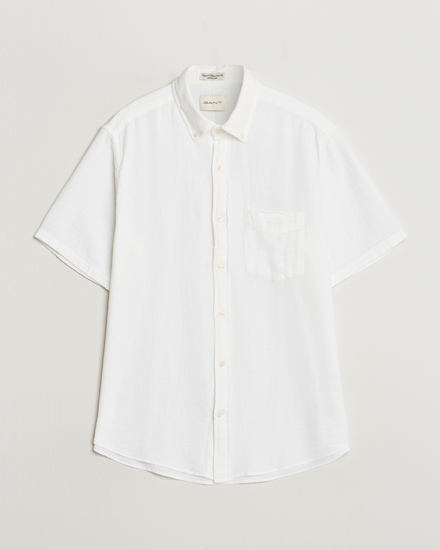 Men | Shirts | Gant | Cotton/Linen Texture Short Sleeve Shirt White