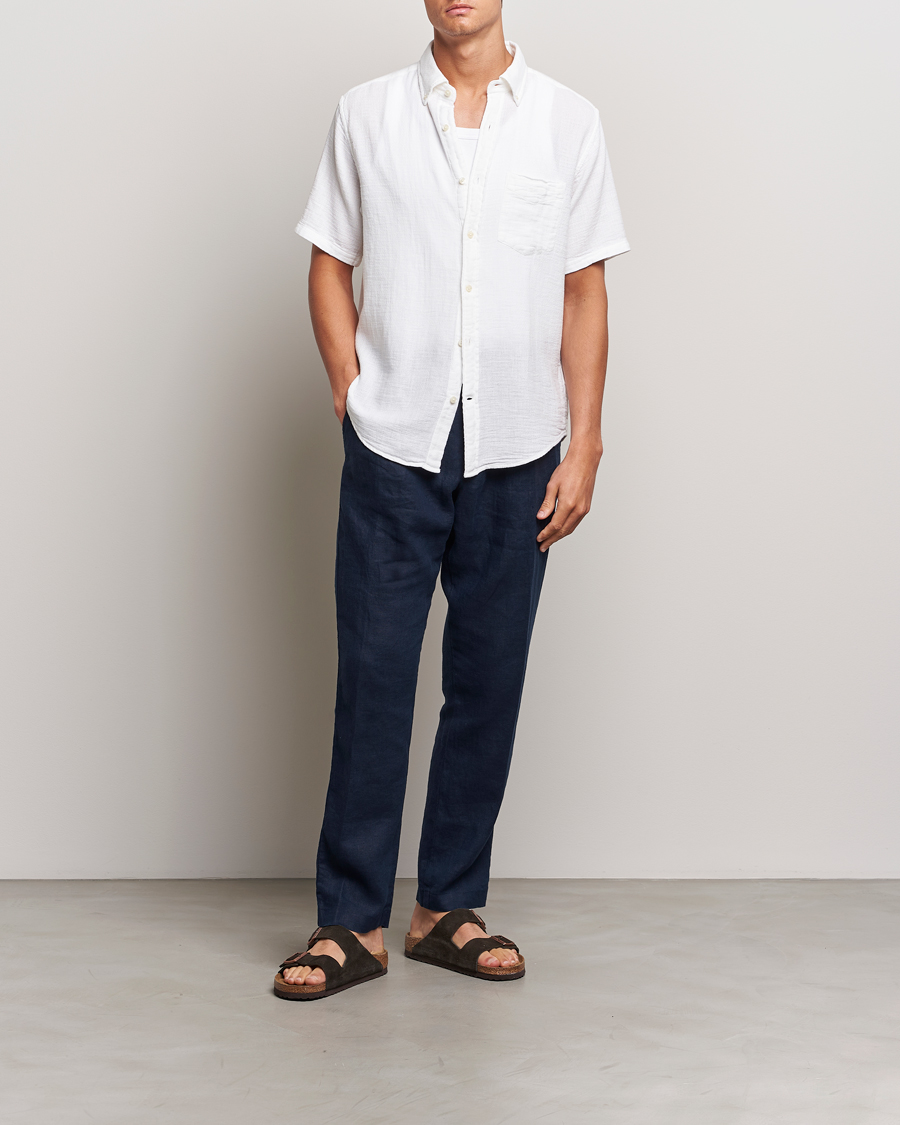 Men | Shirts | GANT | Cotton/Linen Texture Short Sleeve Shirt White