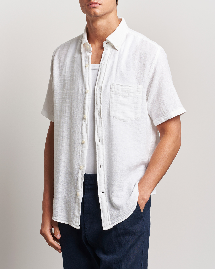 Men | Shirts | GANT | Cotton/Linen Texture Short Sleeve Shirt White