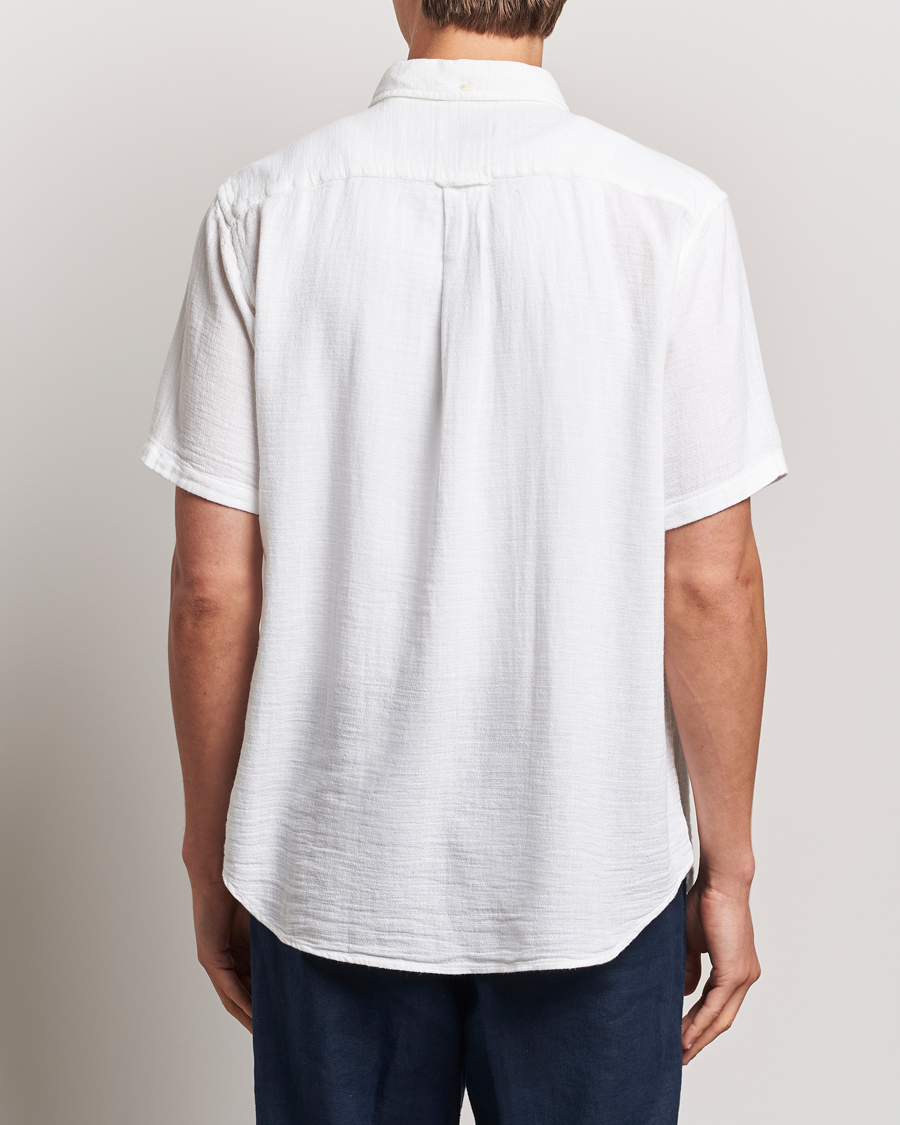 Men | Shirts | Gant | Cotton/Linen Texture Short Sleeve Shirt White