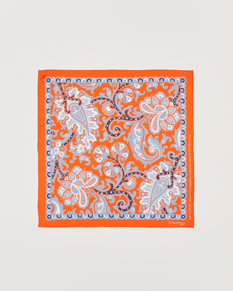 Men | E. Marinella Archive Printed Silk Pocket Square Orange | E. Marinella | Archive Printed Silk Pocket Square Orange