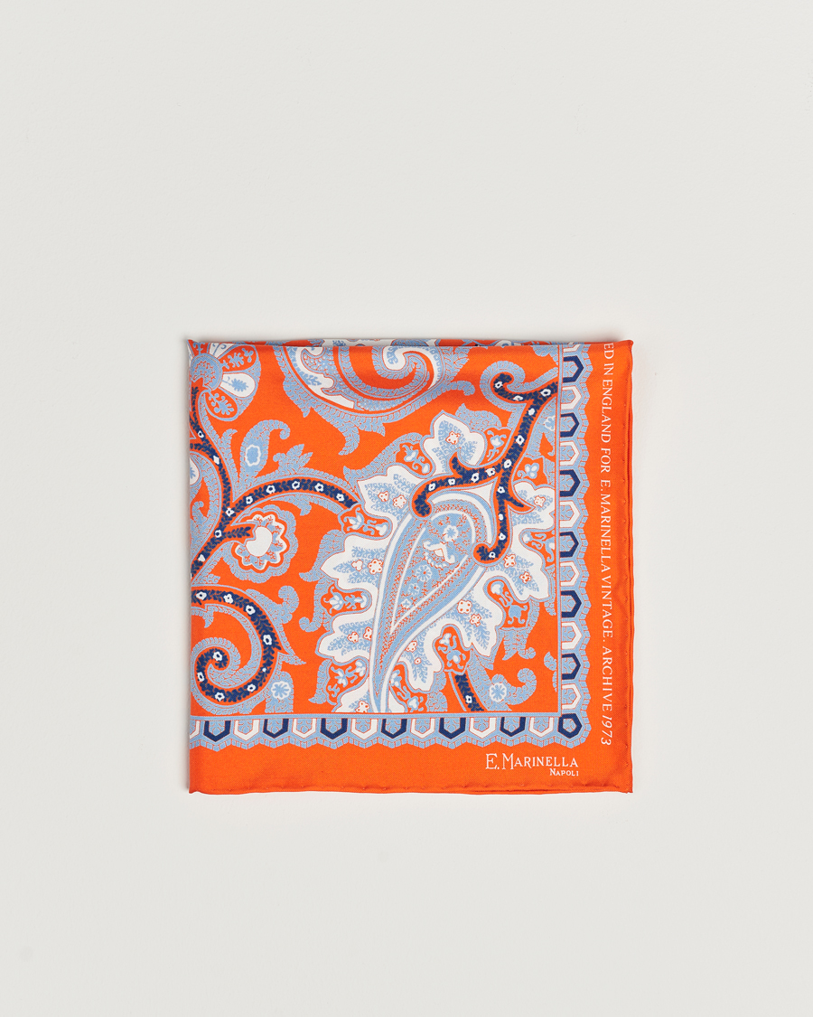 Men | E. Marinella Archive Printed Silk Pocket Square Orange | E. Marinella | Archive Printed Silk Pocket Square Orange