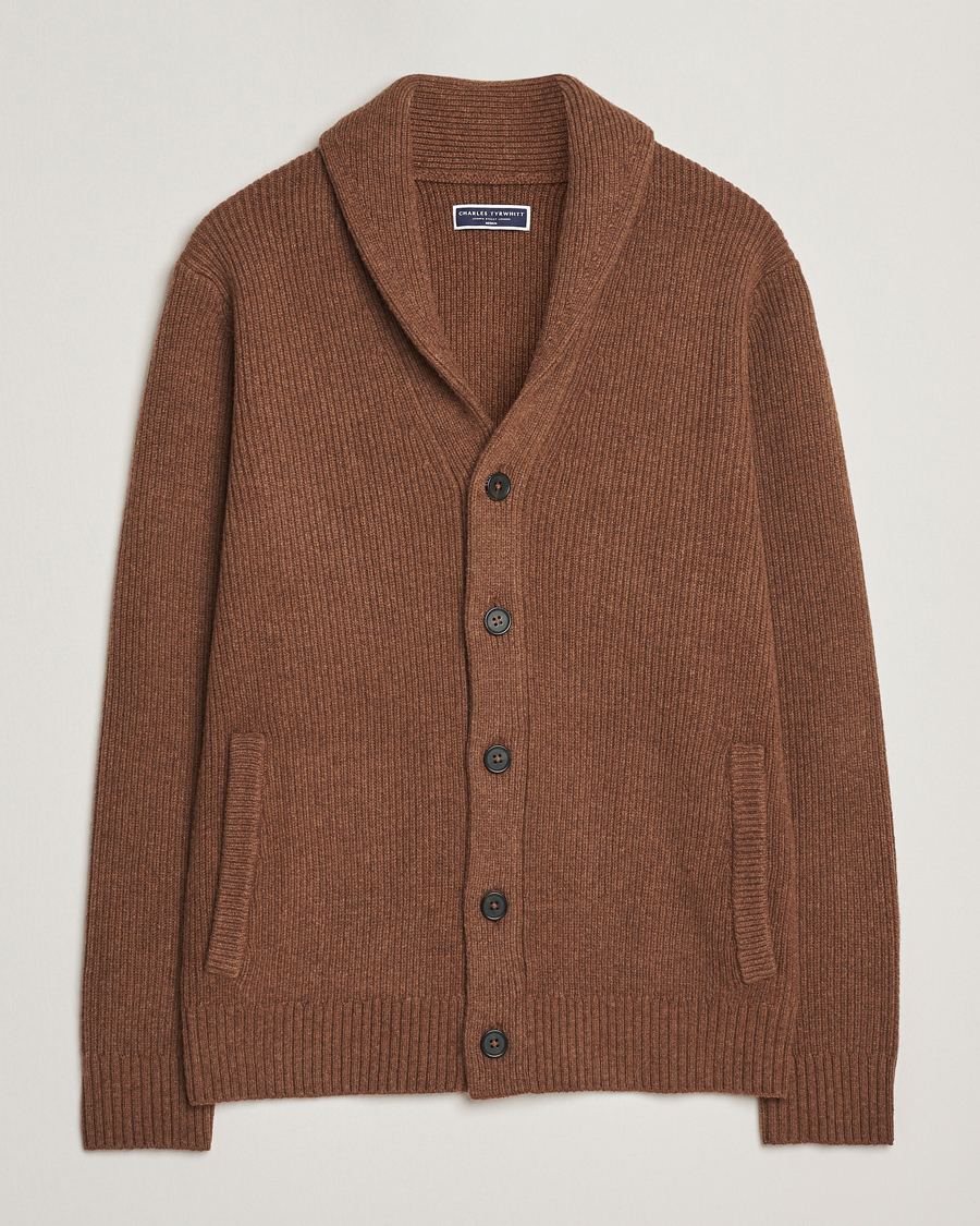 Men | Sweaters & Knitwear | Charles Tyrwhitt | Chunky Merino Shawl Neck Cardigan Toffee