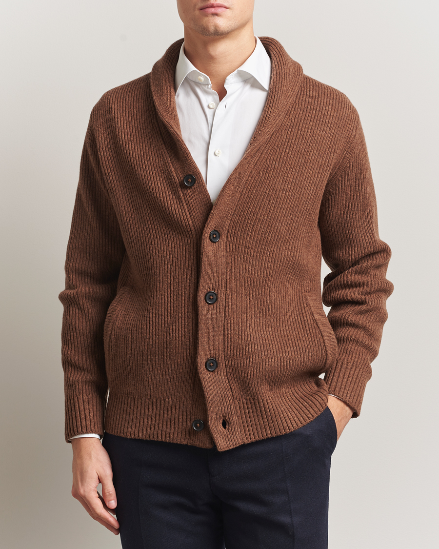 Men | Sweaters & Knitwear | Charles Tyrwhitt | Chunky Merino Shawl Neck Cardigan Toffee