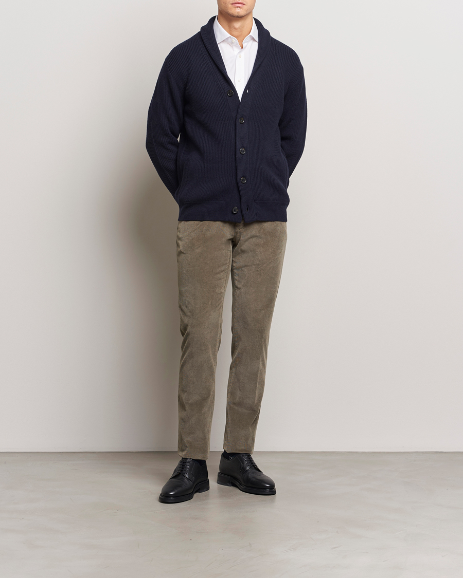 Men | Sweaters & Knitwear | Charles Tyrwhitt | Chunky Merino Shawl Neck Cardigan Navy