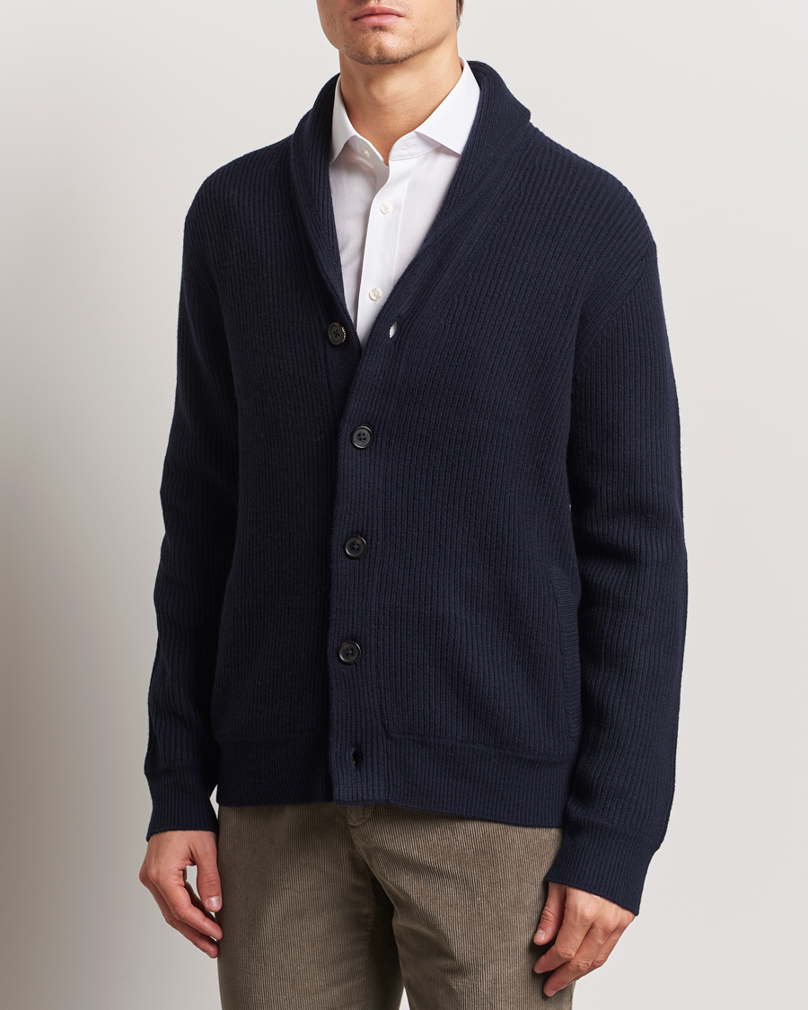 Men | Sweaters & Knitwear | Charles Tyrwhitt | Chunky Merino Shawl Neck Cardigan Navy