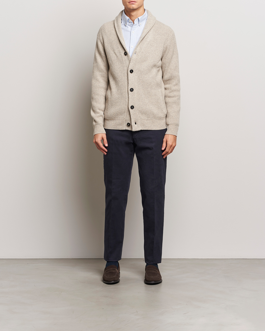 Men | Sweaters & Knitwear | Charles Tyrwhitt | Chunky Merino Shawl Neck Cardigan Oatmeal