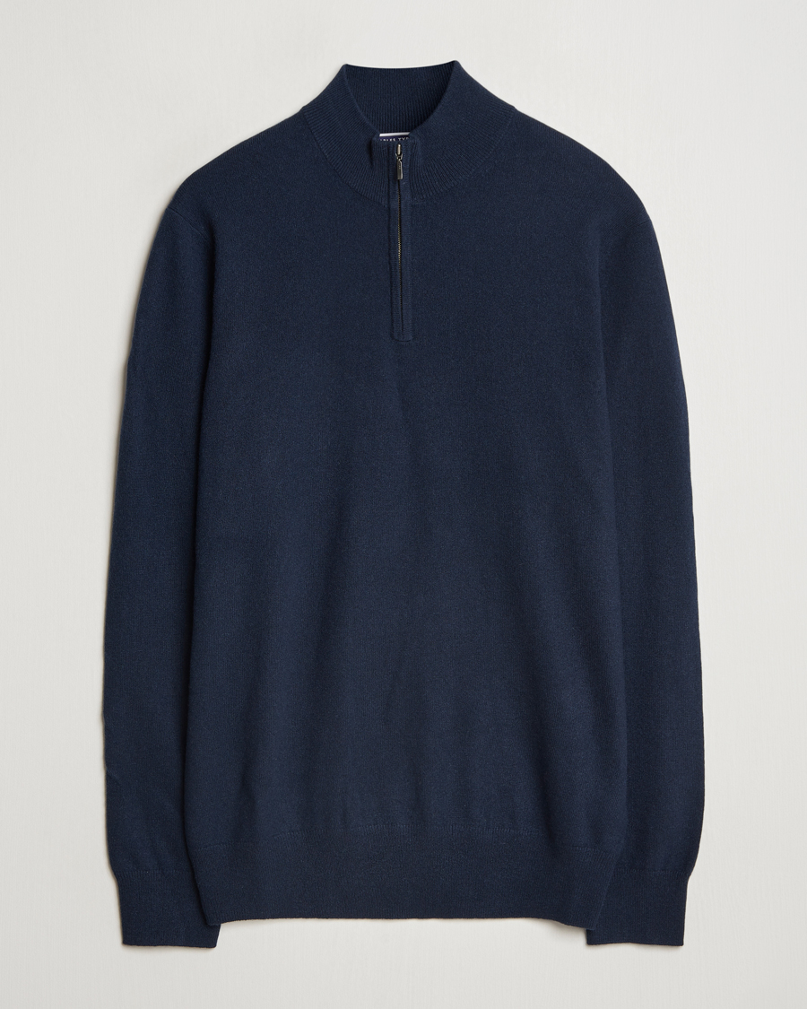 Men | Sweaters & Knitwear | Charles Tyrwhitt | Pure Cashmere Zip Neck Jumper Navy