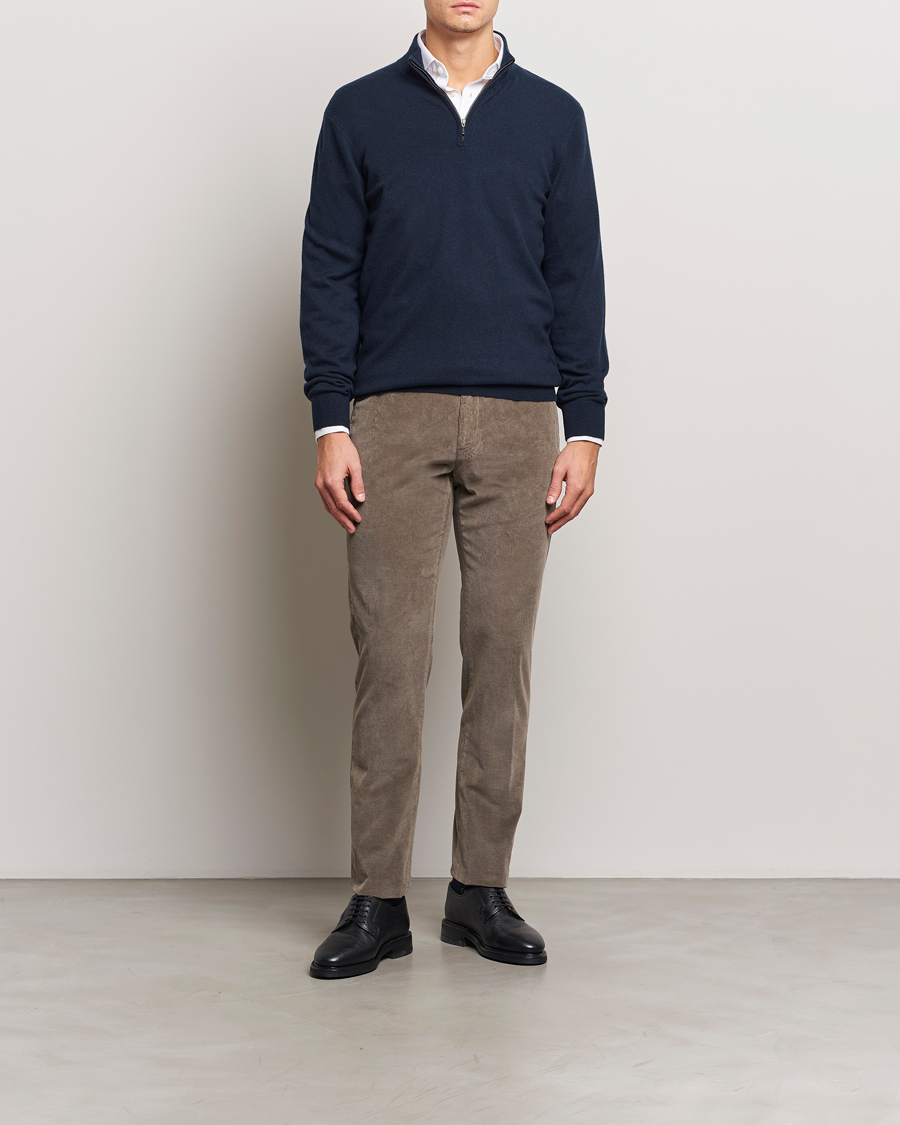 Men | Sweaters & Knitwear | Charles Tyrwhitt | Pure Cashmere Zip Neck Jumper Navy
