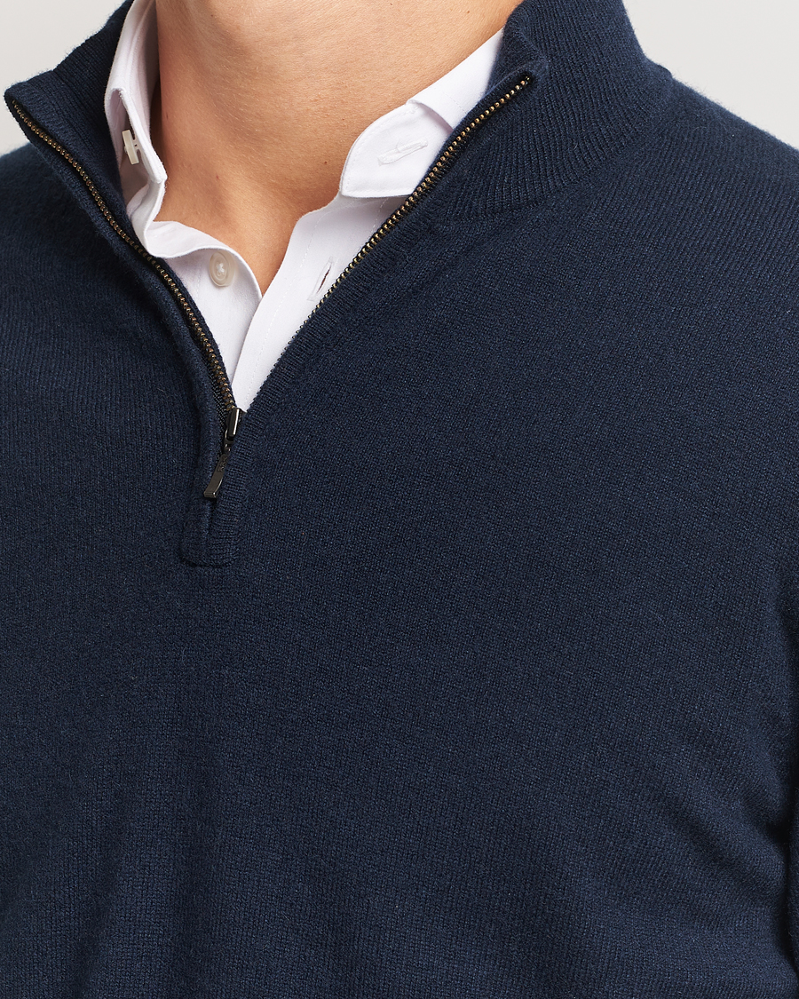 Men | Sweaters & Knitwear | Charles Tyrwhitt | Pure Cashmere Zip Neck Jumper Navy