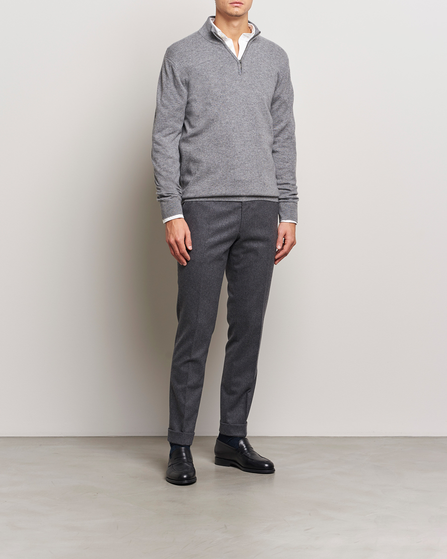 Men | Sweaters & Knitwear | Charles Tyrwhitt | Pure Cashmere Zip Neck Jumper Grey