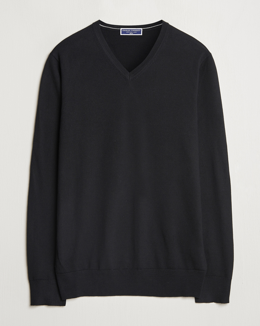 Men | Sweaters & Knitwear | Charles Tyrwhitt | Pure Merino V-Neck Jumper Black