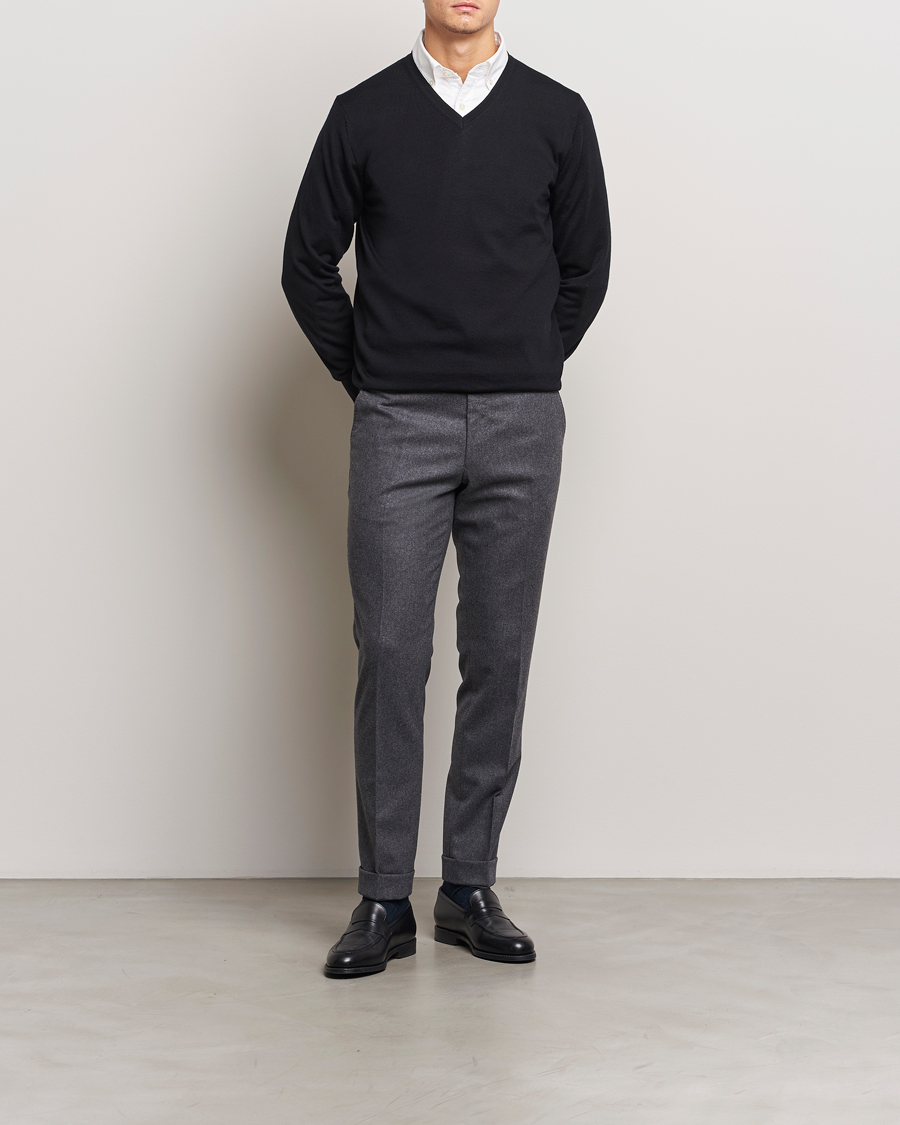 Men | Sweaters & Knitwear | Charles Tyrwhitt | Pure Merino V-Neck Jumper Black