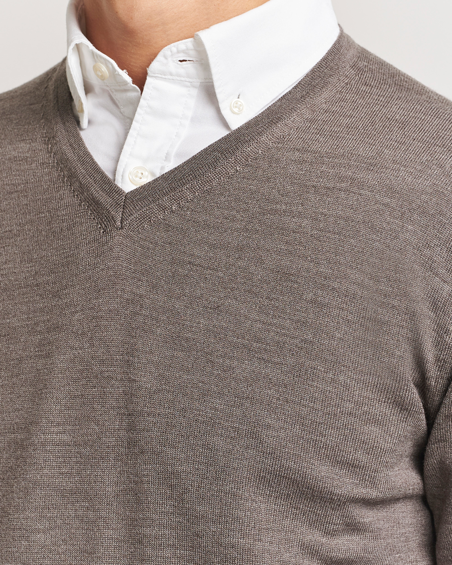 Men | Sweaters & Knitwear | Charles Tyrwhitt | Pure Merino V-Neck Jumper Mocha