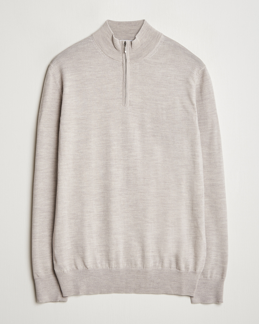 Men | Sweaters & Knitwear | Charles Tyrwhitt | Pure Merino Zip Neck Jumper Limestone
