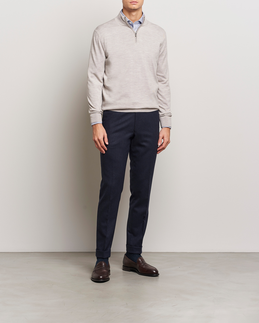 Men | Sweaters & Knitwear | Charles Tyrwhitt | Pure Merino Zip Neck Jumper Limestone