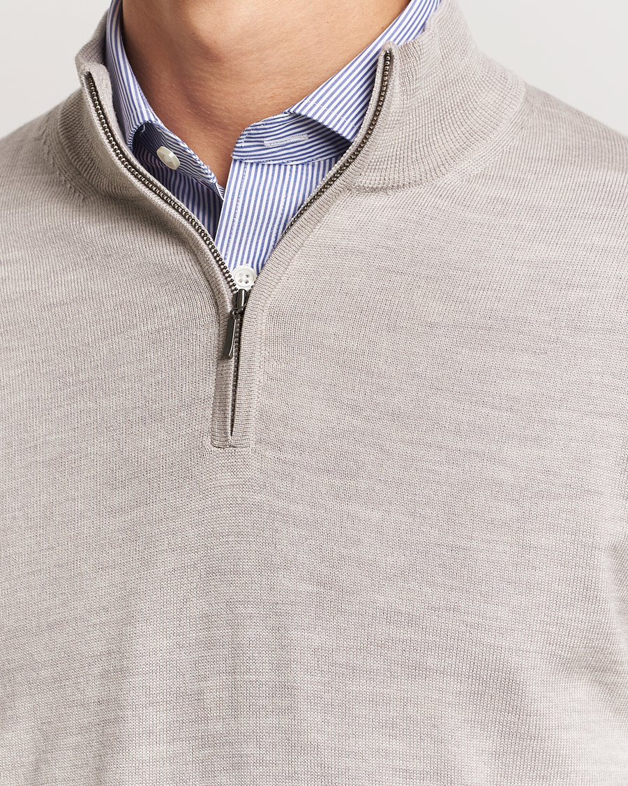Men | Sweaters & Knitwear | Charles Tyrwhitt | Pure Merino Zip Neck Jumper Limestone