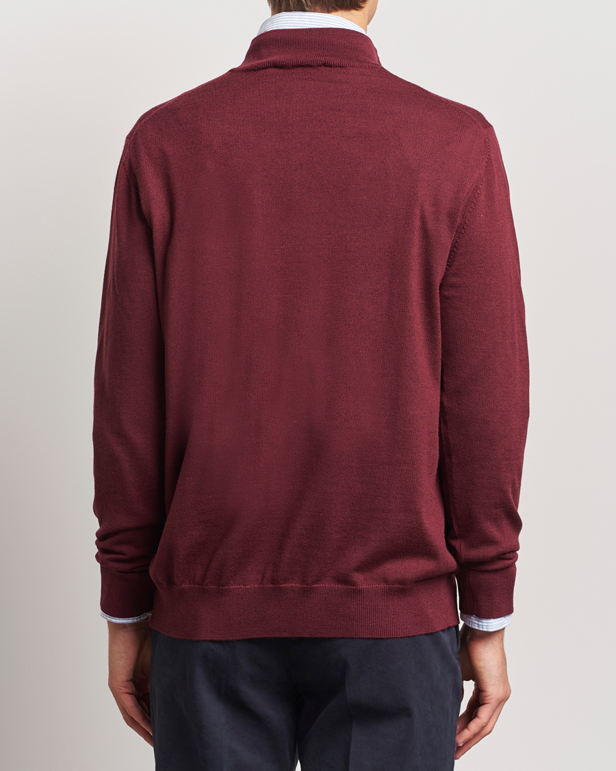 Men | Sweaters & Knitwear | Charles Tyrwhitt | Pure Merino Zip Neck Jumper Burgundy Red