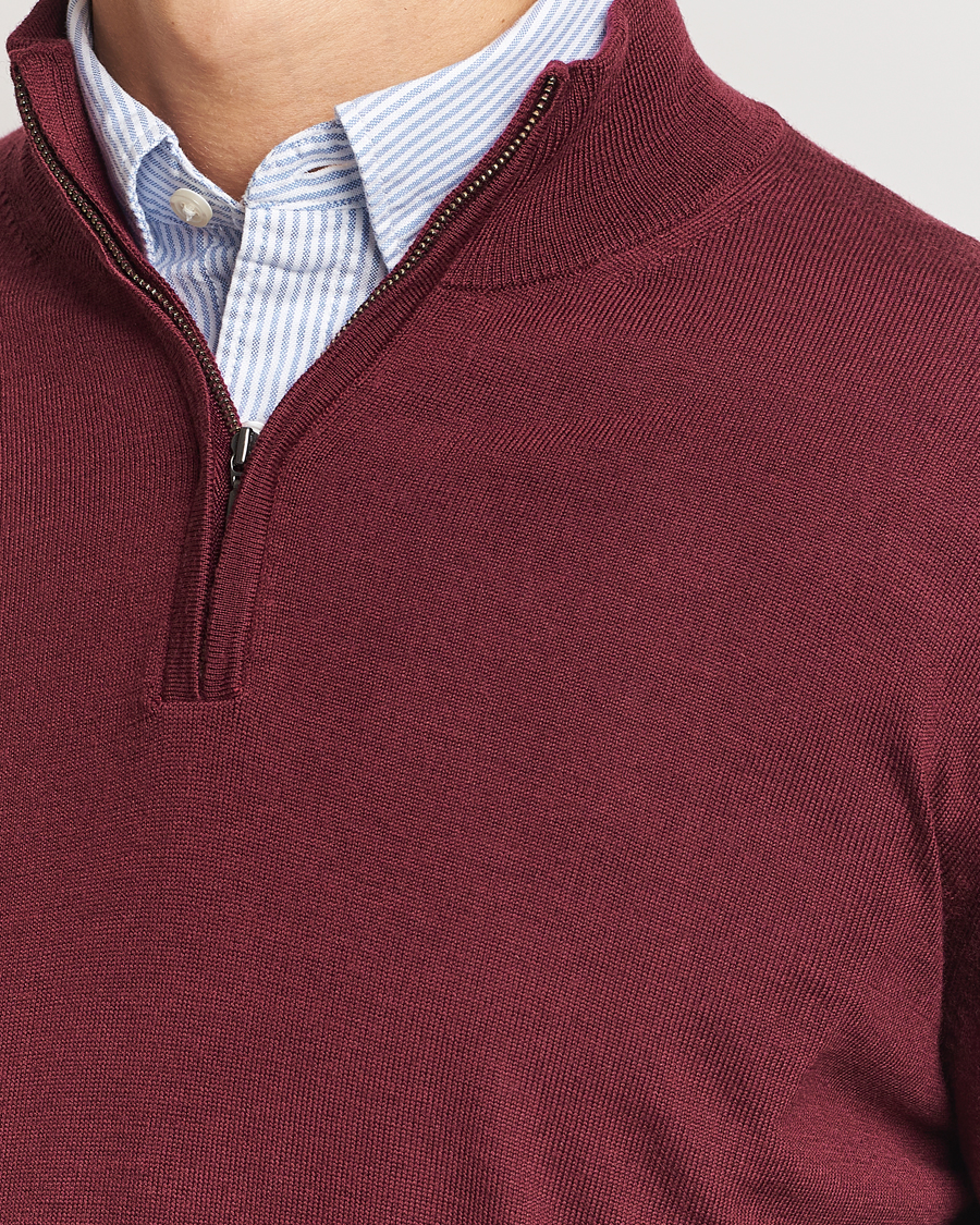 Men | Sweaters & Knitwear | Charles Tyrwhitt | Pure Merino Zip Neck Jumper Burgundy Red