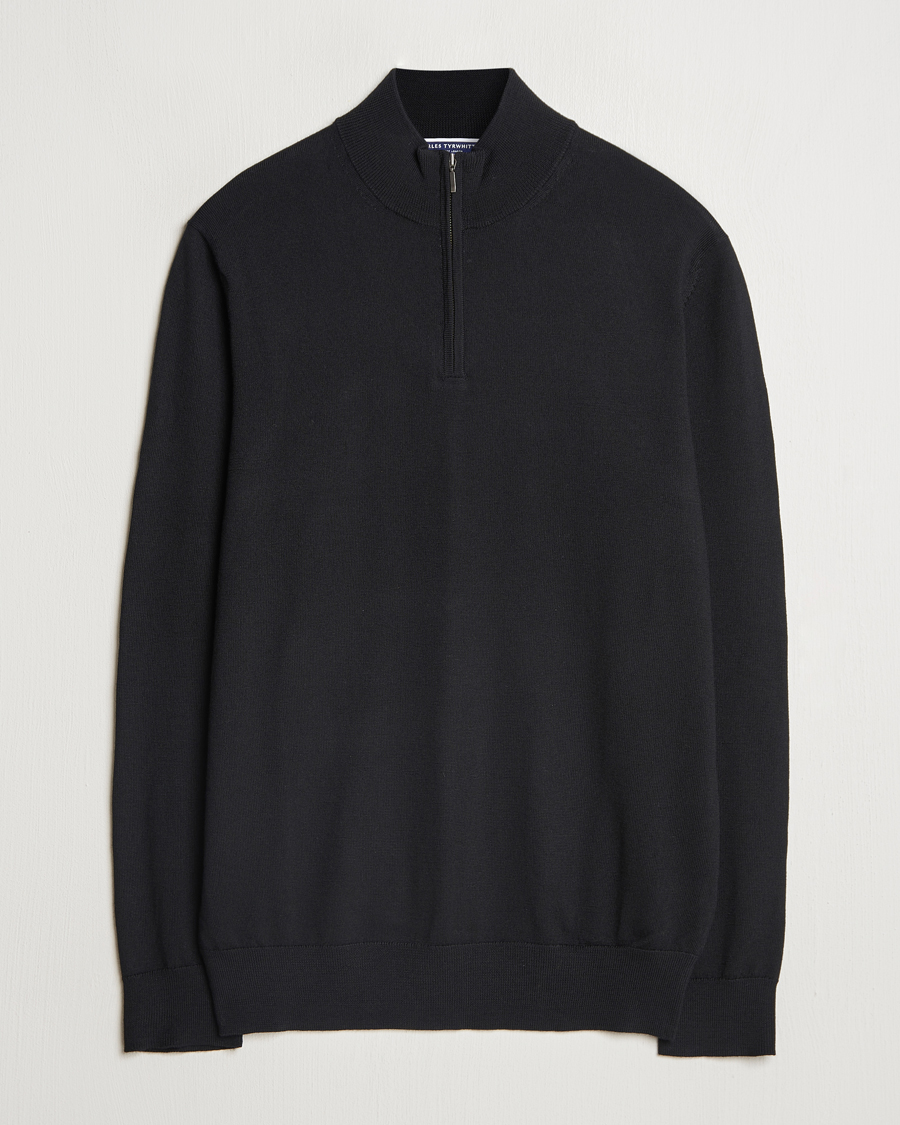 Men | Sweaters & Knitwear | Charles Tyrwhitt | Pure Merino Zip Neck Jumper Black