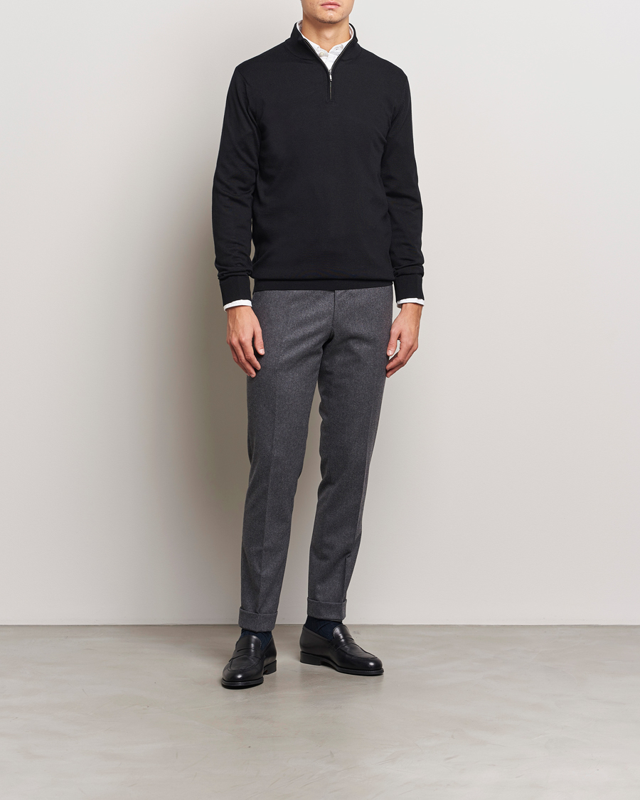 Men | Sweaters & Knitwear | Charles Tyrwhitt | Pure Merino Zip Neck Jumper Black