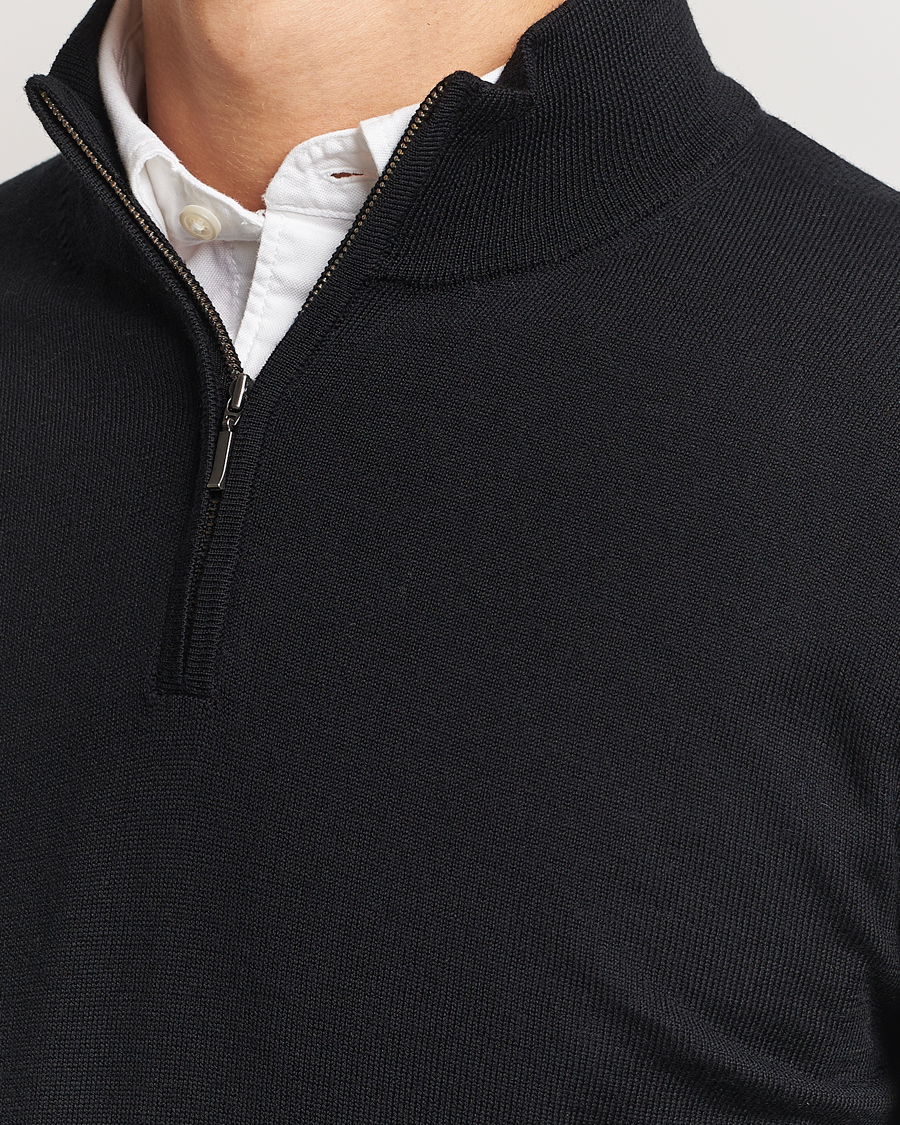 Men | Sweaters & Knitwear | Charles Tyrwhitt | Pure Merino Zip Neck Jumper Black