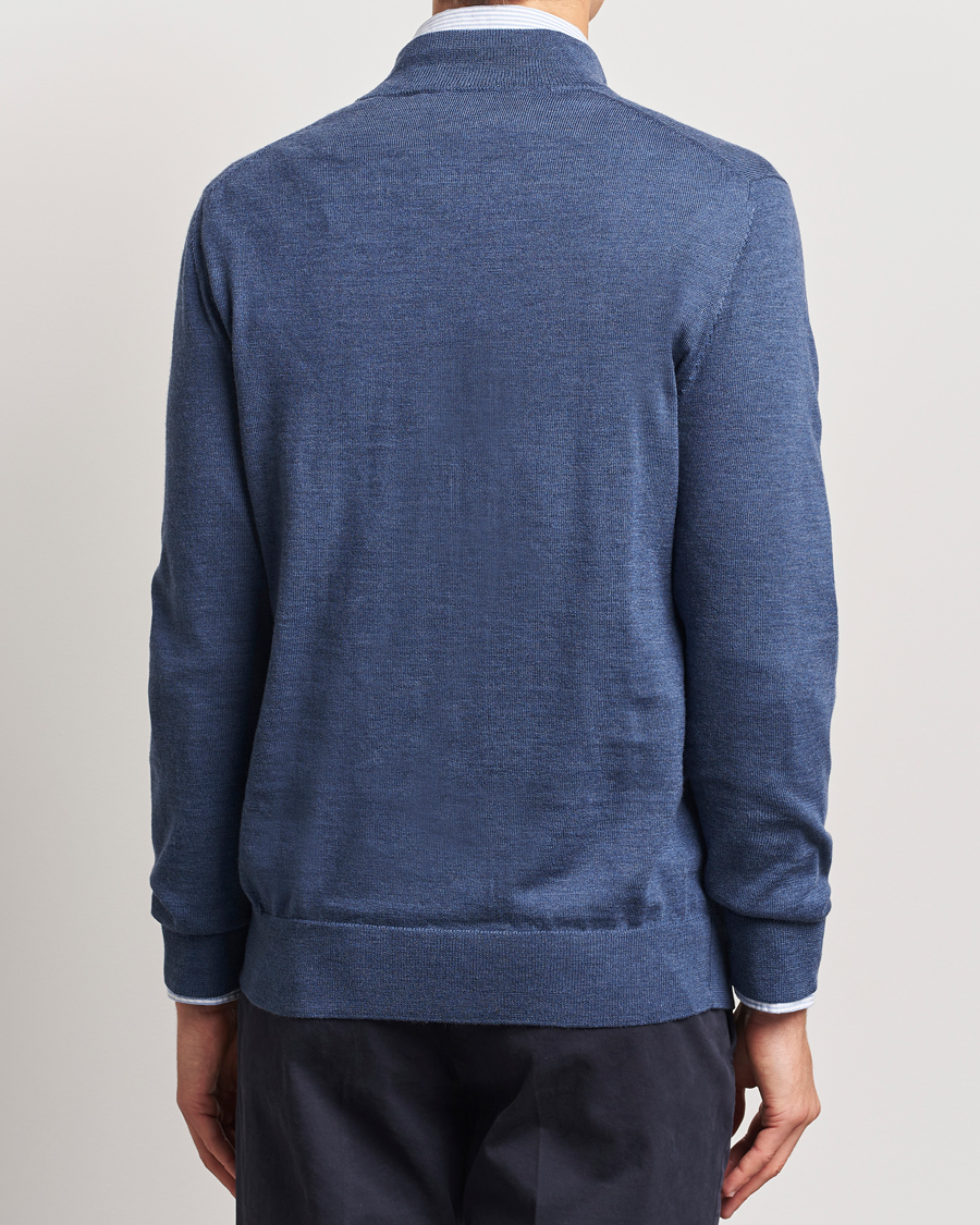 Men | Sweaters & Knitwear | Charles Tyrwhitt | Pure Merino Zip Neck Jumper Indigo Blue