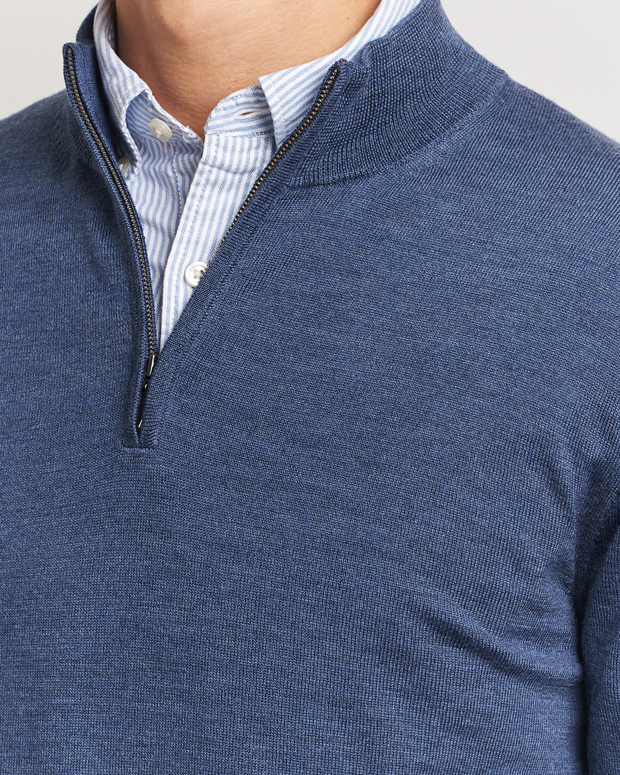 Men | Sweaters & Knitwear | Charles Tyrwhitt | Pure Merino Zip Neck Jumper Indigo Blue