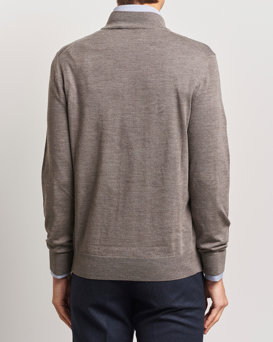 Men | Sweaters & Knitwear | Charles Tyrwhitt | Pure Merino Zip Neck Jumper Mocha