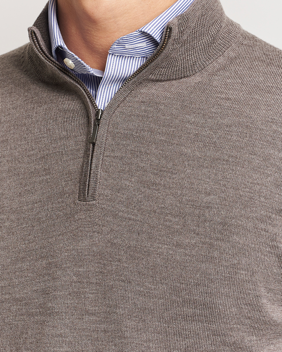 Men | Sweaters & Knitwear | Charles Tyrwhitt | Pure Merino Zip Neck Jumper Mocha