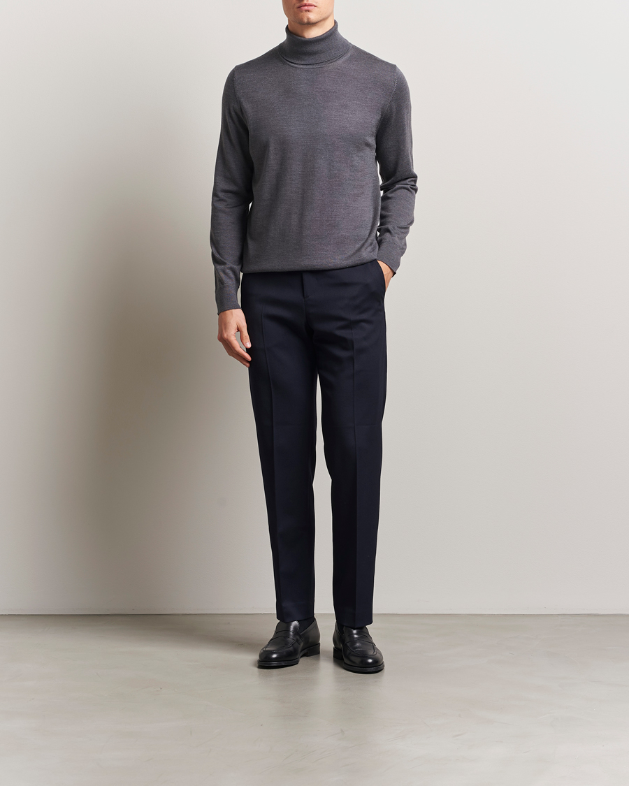 Men | Sweaters & Knitwear | Charles Tyrwhitt | Pure Merino Roll Neck Jumper Grey